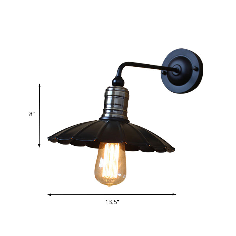 Frendorf | Vintage Stijl Scalloped Edge Wandlamp 9,5"/13" Dia 1 Licht Metallische Wandmontage Licht in Zwart voor Slaapkamer