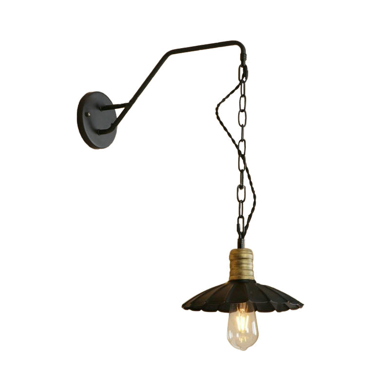 Frendorf | Schwarze gewellte Wandlampe Vintage stilvoll metallisch 1 Glühbirne Esstisch Wandapplied Licht, 10"/14" Breite