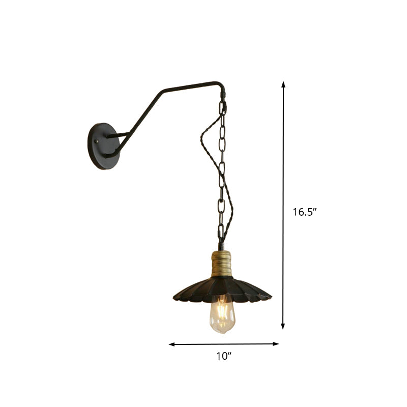 Frendorf | Schwarze gewellte Wandlampe Vintage stilvoll metallisch 1 Glühbirne Esstisch Wandapplied Licht, 10"/14" Breite
