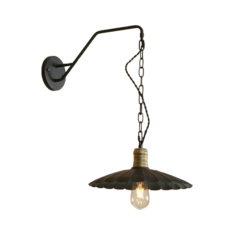 Frendorf | Schwarze gewellte Wandlampe Vintage stilvoll metallisch 1 Glühbirne Esstisch Wandapplied Licht, 10"/14" Breite