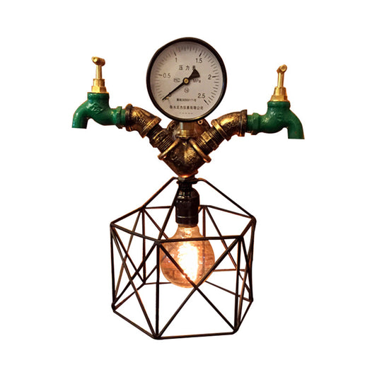Frendorf | 1-licht Hexagon Cage Wandverlichting met Kraan en Druksensor Deco Industrieel Antiek Messing Metalen Wandlamp Licht