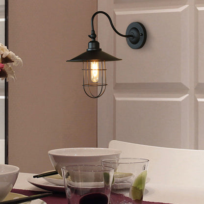 Frendorf | Metalen Zwarte Wandlamp Uitlopende Kap 1 Hoofd Nautische Stijl Wandverlichting met Draadframe voor Gang