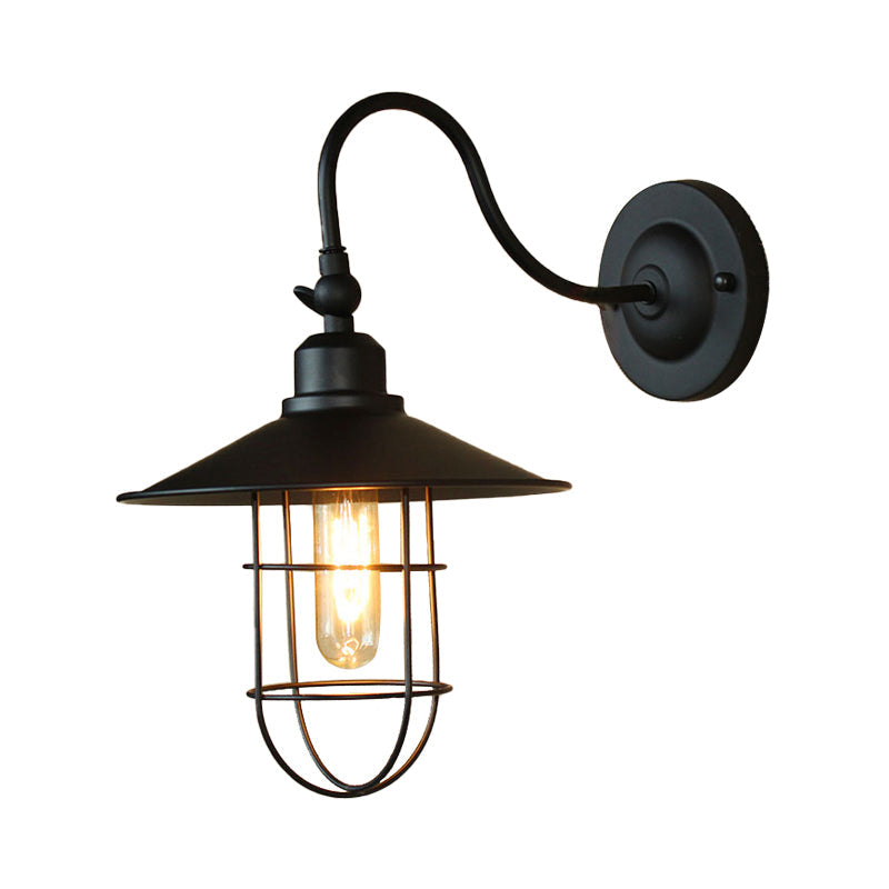 Frendorf | Metalen Zwarte Wandlamp Uitlopende Kap 1 Hoofd Nautische Stijl Wandverlichting met Draadframe voor Gang