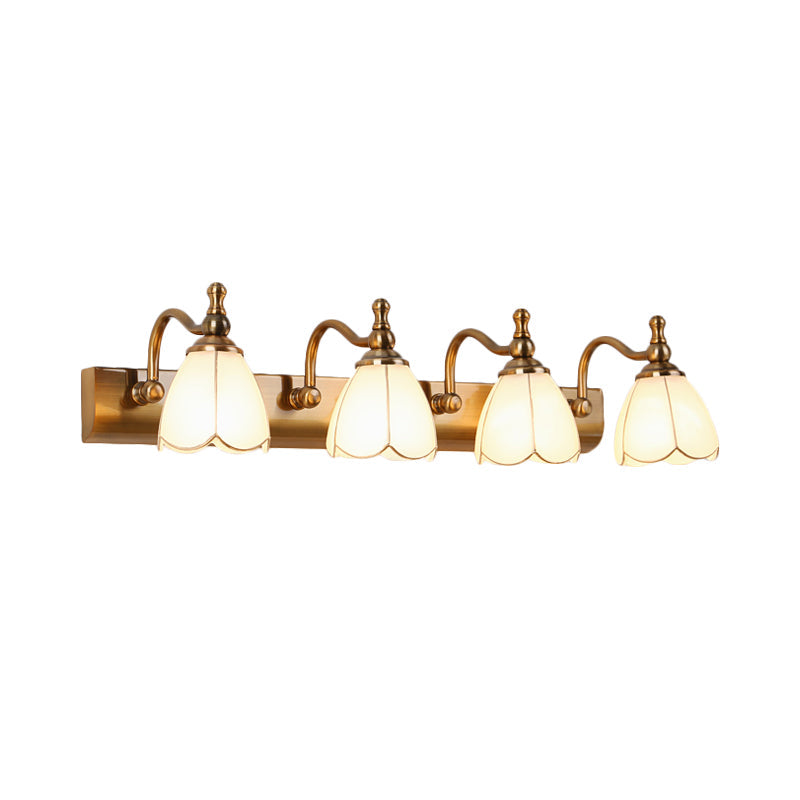 Frendorf | Blumen Ivory Glas Schminklichter Kolonialstil 1/2/3-Glühbirnen Badezimmer Wandmontierte Beleuchtung in Gold