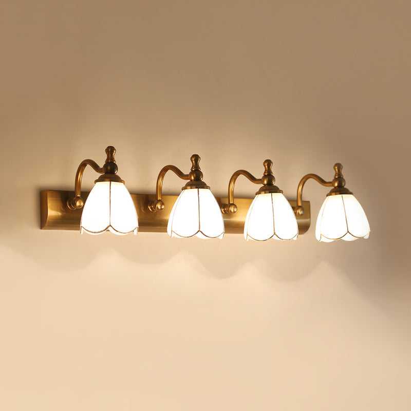 Frendorf | Blumen Ivory Glas Schminklichter Kolonialstil 1/2/3-Glühbirnen Badezimmer Wandmontierte Beleuchtung in Gold