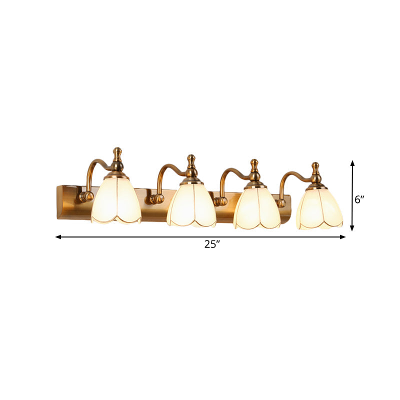 Frendorf | Blumen Ivory Glas Schminklichter Kolonialstil 1/2/3-Glühbirnen Badezimmer Wandmontierte Beleuchtung in Gold