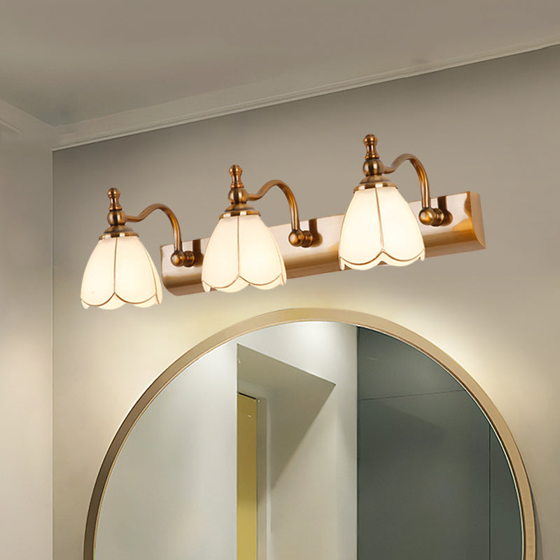 Frendorf | Blumen Ivory Glas Schminklichter Kolonialstil 1/2/3-Glühbirnen Badezimmer Wandmontierte Beleuchtung in Gold