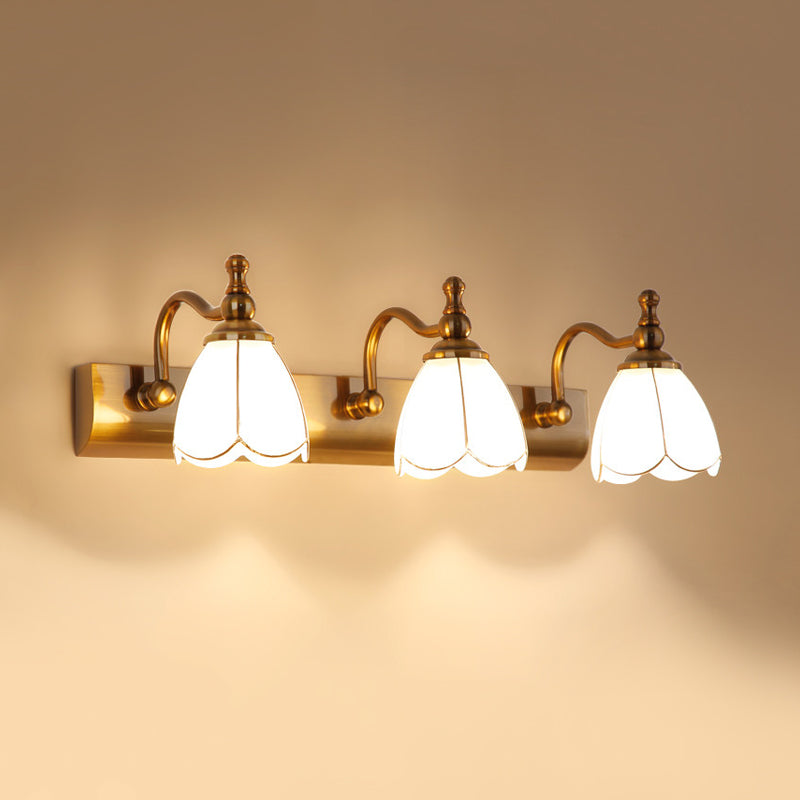 Frendorf | Blumen Ivory Glas Schminklichter Kolonialstil 1/2/3-Glühbirnen Badezimmer Wandmontierte Beleuchtung in Gold