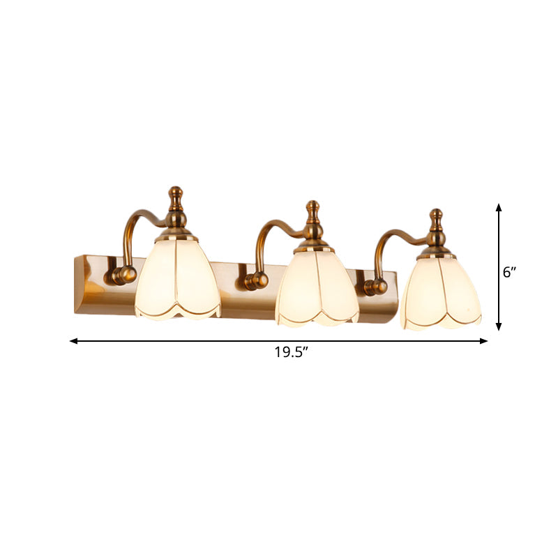 Frendorf | Blumen Ivory Glas Schminklichter Kolonialstil 1/2/3-Glühbirnen Badezimmer Wandmontierte Beleuchtung in Gold