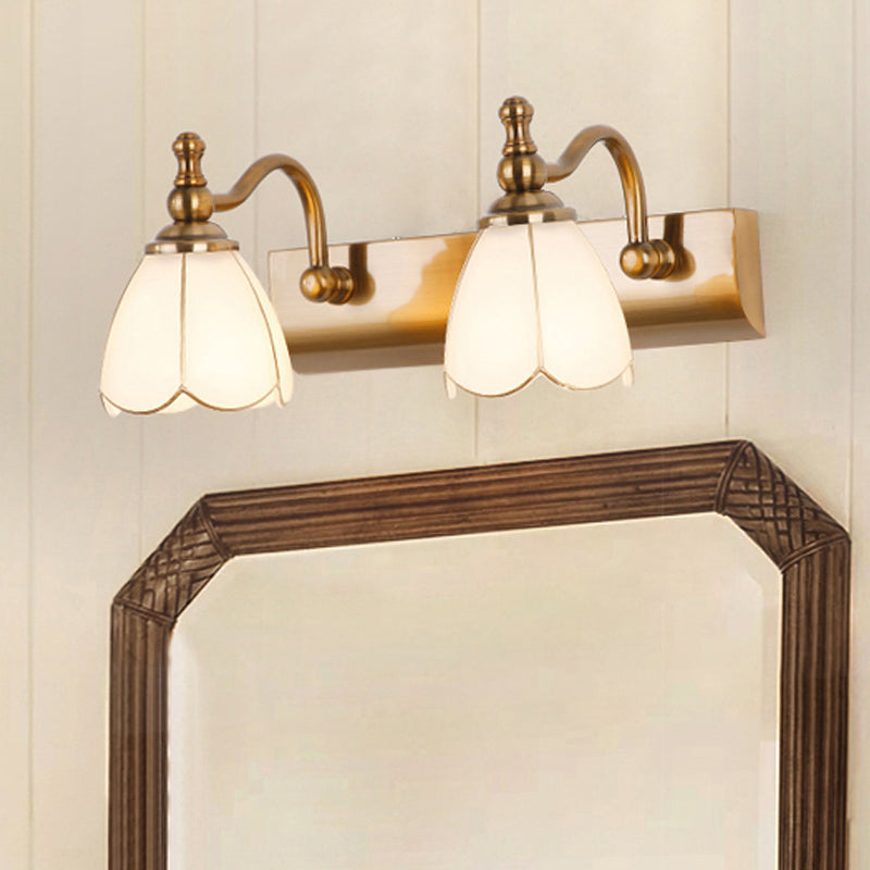 Frendorf | Blumen Ivory Glas Schminklichter Kolonialstil 1/2/3-Glühbirnen Badezimmer Wandmontierte Beleuchtung in Gold