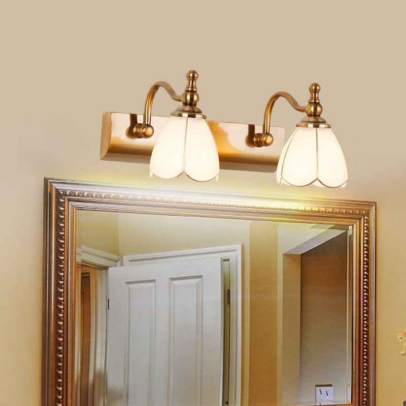 Frendorf | Blumen Ivory Glas Schminklichter Kolonialstil 1/2/3-Glühbirnen Badezimmer Wandmontierte Beleuchtung in Gold