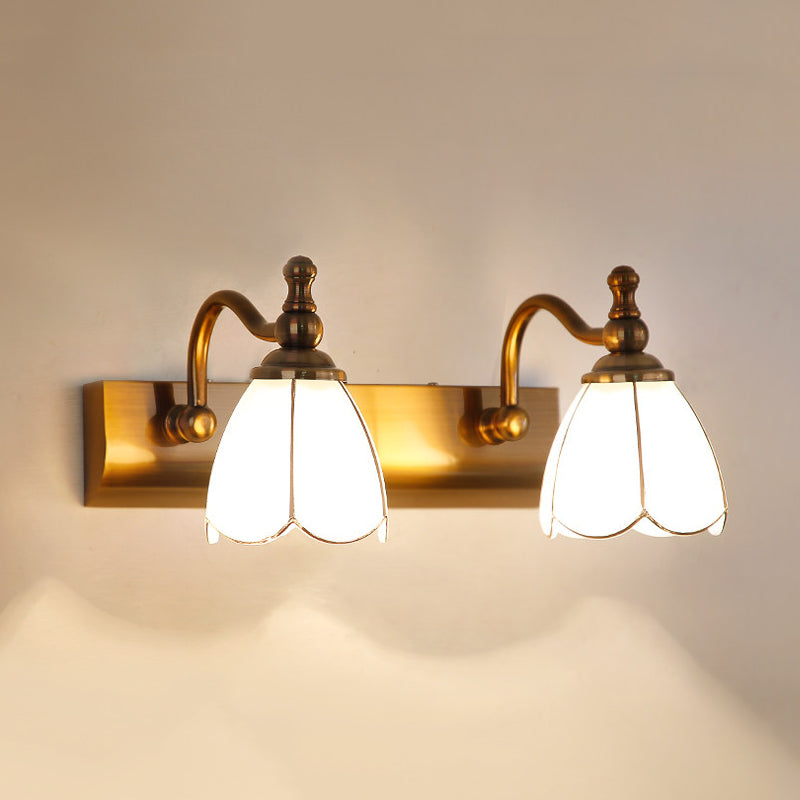 Frendorf | Blumen Ivory Glas Schminklichter Kolonialstil 1/2/3-Glühbirnen Badezimmer Wandmontierte Beleuchtung in Gold