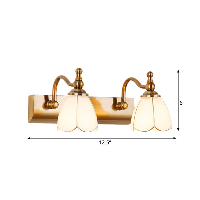 Frendorf | Blumen Ivory Glas Schminklichter Kolonialstil 1/2/3-Glühbirnen Badezimmer Wandmontierte Beleuchtung in Gold