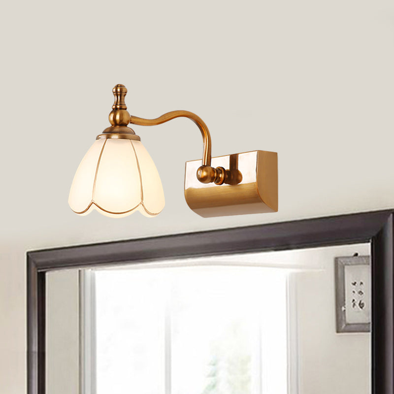 Frendorf | Blumen Ivory Glas Schminklichter Kolonialstil 1/2/3-Glühbirnen Badezimmer Wandmontierte Beleuchtung in Gold