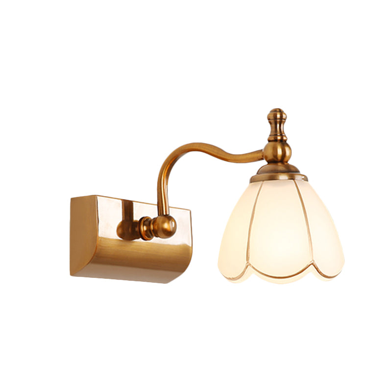 Frendorf | Blumen Ivory Glas Schminklichter Kolonialstil 1/2/3-Glühbirnen Badezimmer Wandmontierte Beleuchtung in Gold