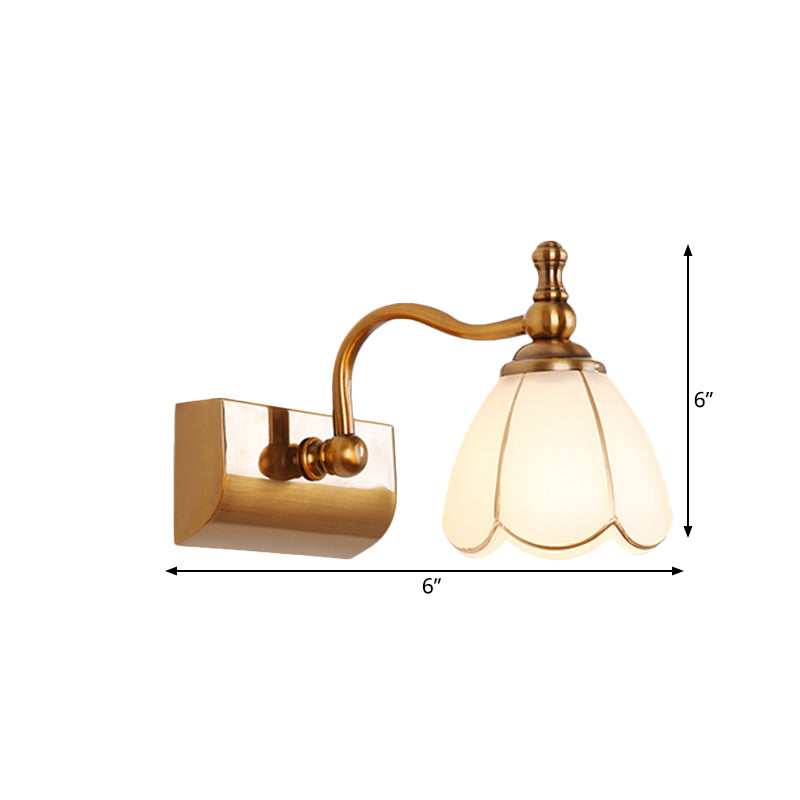 Frendorf | Blumen Ivory Glas Schminklichter Kolonialstil 1/2/3-Glühbirnen Badezimmer Wandmontierte Beleuchtung in Gold