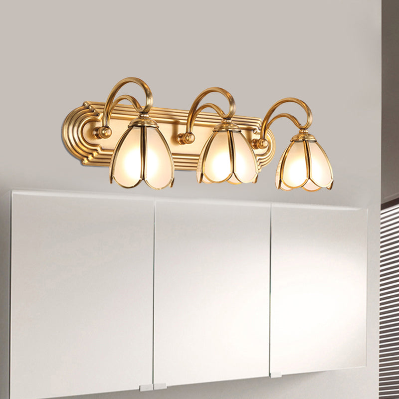 Frendorf | Florale Badezimmer Bad Licht Kolonialismus Mattiertes Weißes Glas 1/3-Birne Gold Schminkbeleuchtung Armatur