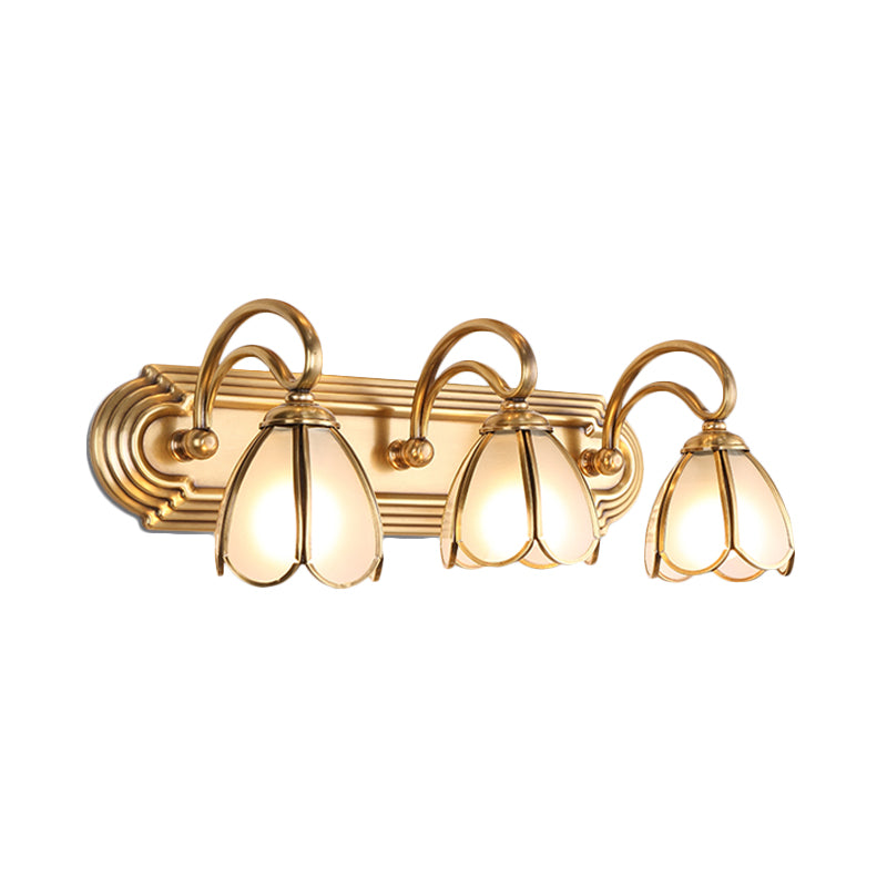 Frendorf | Florale Badezimmer Bad Licht Kolonialismus Mattiertes Weißes Glas 1/3-Birne Gold Schminkbeleuchtung Armatur