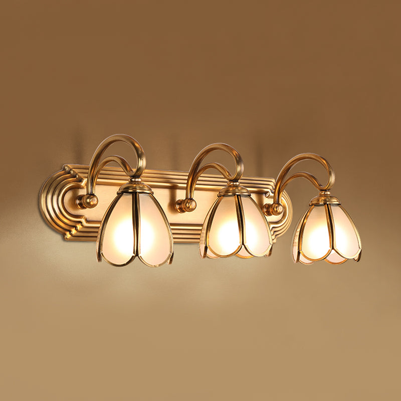 Frendorf | Florale Badezimmer Bad Licht Kolonialismus Mattiertes Weißes Glas 1/3-Birne Gold Schminkbeleuchtung Armatur