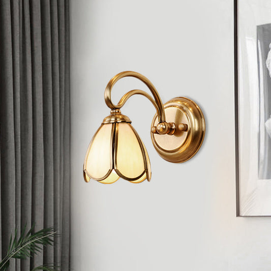 Frendorf | Florale Badezimmer Bad Licht Kolonialismus Mattiertes Weißes Glas 1/3-Birne Gold Schminkbeleuchtung Armatur