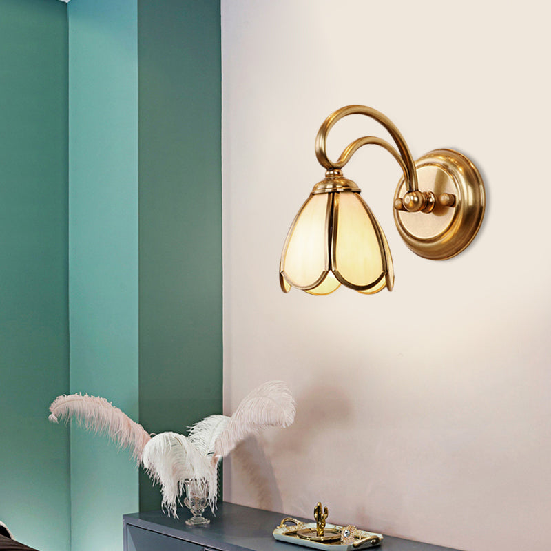 Frendorf | Florale Badezimmer Bad Licht Kolonialismus Mattiertes Weißes Glas 1/3-Birne Gold Schminkbeleuchtung Armatur