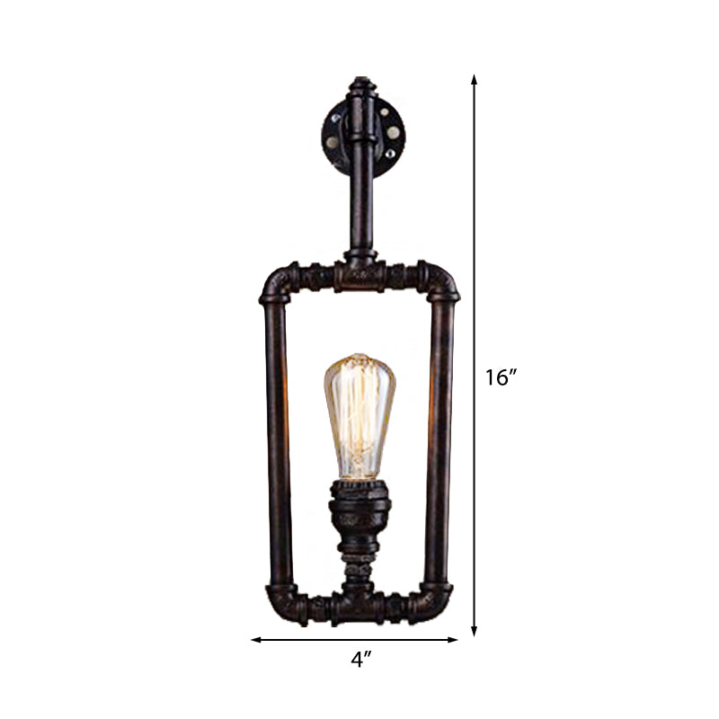 Frendorf | Rechthoekige Metalen Wandlamp met Waterpijp Industrie 1 Licht Woonkamer Sconce Verlichting in Zwart