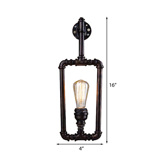 Frendorf | Rechthoekige Metalen Wandlamp met Waterpijp Industrie 1 Licht Woonkamer Sconce Verlichting in Zwart