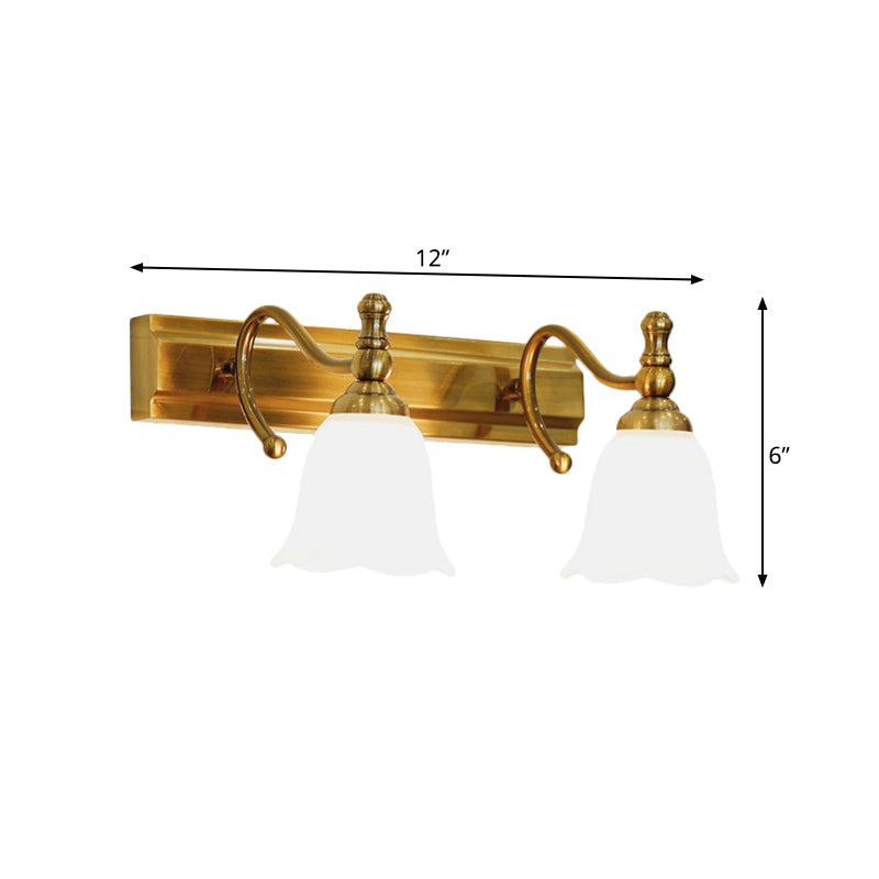 Frendorf | 2/3 Köpfe Wand Vanity Licht Kolonial Badezimmer Wandlampe mit Blumen Opalglas Schirm in Gold