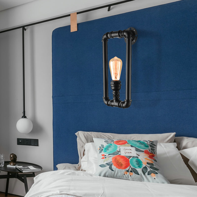 Frendorf | 1 Glühbirne Rechteckige Rohr Wandleuchte Antik Stilvolles Schwarz/Rost Eisen Wandmontierte Lampe für Schlafzimmer