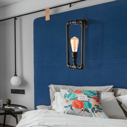 Frendorf | 1 Glühbirne Rechteckige Rohr Wandleuchte Antik Stilvolles Schwarz/Rost Eisen Wandmontierte Lampe für Schlafzimmer