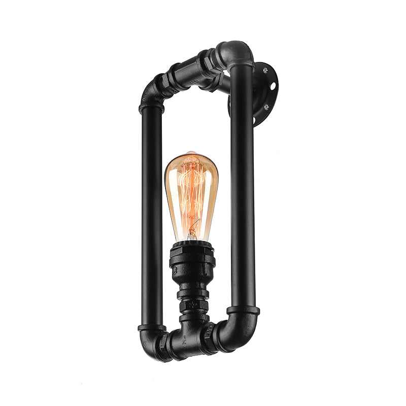 Frendorf | 1 Glühbirne Rechteckige Rohr Wandleuchte Antik Stilvolles Schwarz/Rost Eisen Wandmontierte Lampe für Schlafzimmer