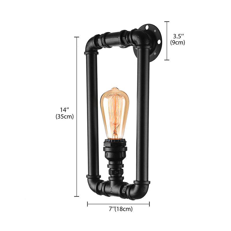Frendorf | 1 Glühbirne Rechteckige Rohr Wandleuchte Antik Stilvolles Schwarz/Rost Eisen Wandmontierte Lampe für Schlafzimmer