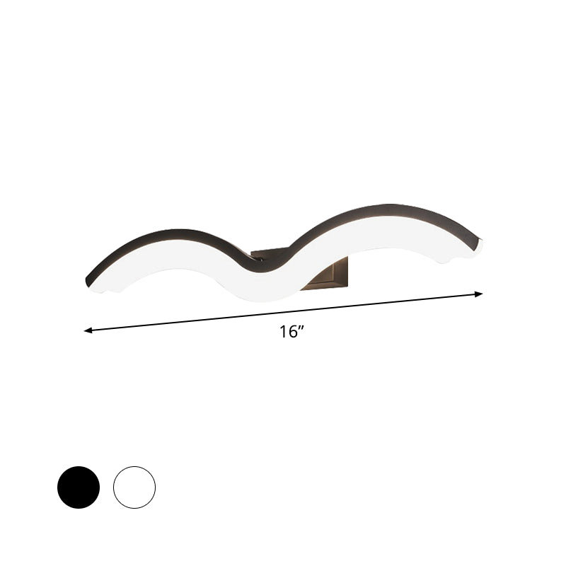 Frendorf | Schwarz/Weiß Wavelet LED Wandlampe Minimalismus Metall Spiegellicht mit frosted Diffusor, 16"/23.5"/31.5" lang