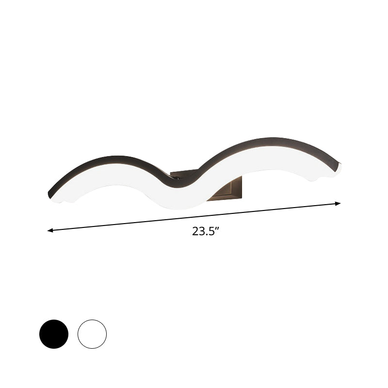 Frendorf | Schwarz/Weiß Wavelet LED Wandlampe Minimalismus Metall Spiegellicht mit frosted Diffusor, 16"/23.5"/31.5" lang