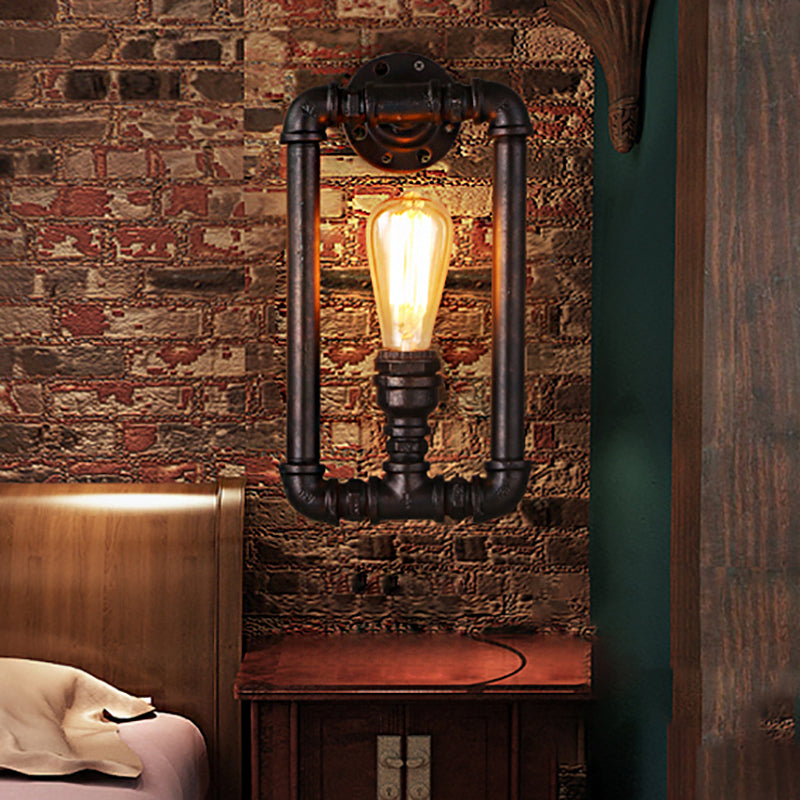 Frendorf | 1 Glühbirne Rechteckige Rohr Wandleuchte Antik Stilvolles Schwarz/Rost Eisen Wandmontierte Lampe für Schlafzimmer