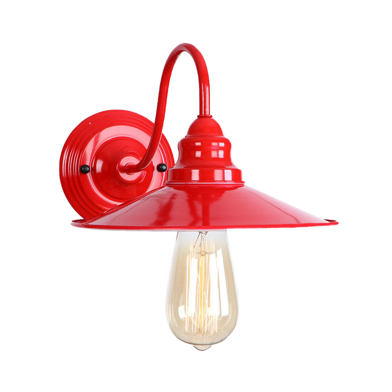 Frendorf | Metalen Gepoedercoat Rode Wandverlichting Platte Kap 1 Kop Industrieel Stijlvolle Wandlamp met Gooseneck Arm