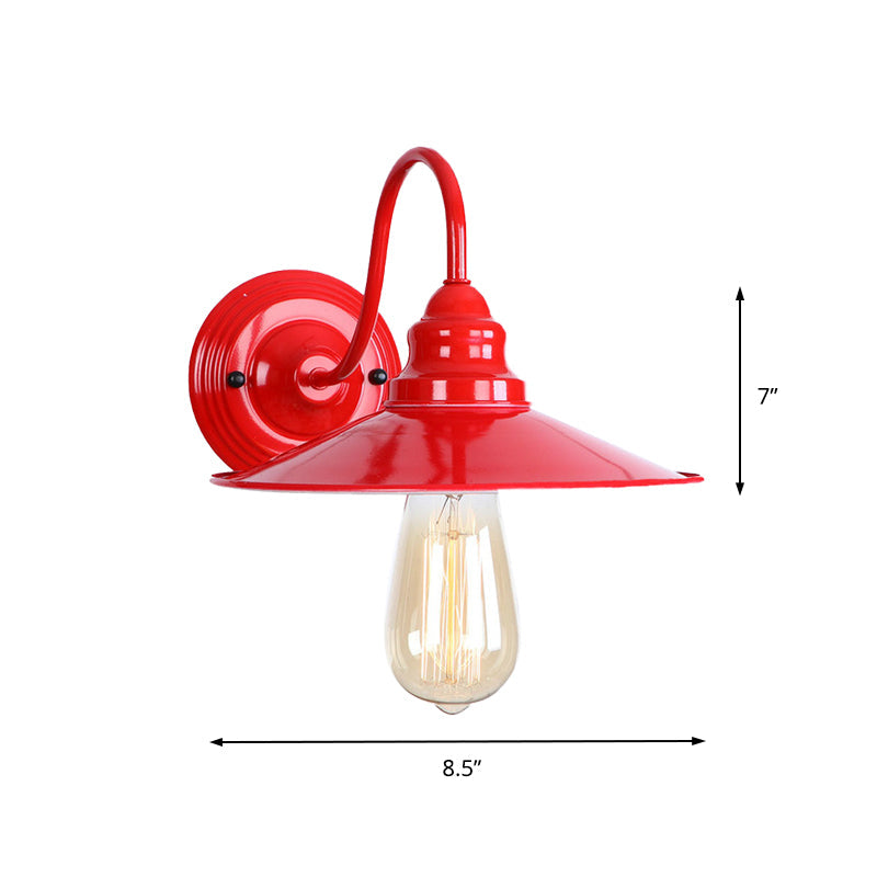 Frendorf | Metalen Gepoedercoat Rode Wandverlichting Platte Kap 1 Kop Industrieel Stijlvolle Wandlamp met Gooseneck Arm