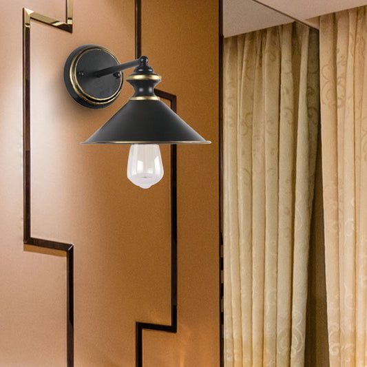 Frendorf | Metallische schwarze Wandlampe konische Schirm 1 Licht Industrie Stil Wandleuchte für Esszimmer