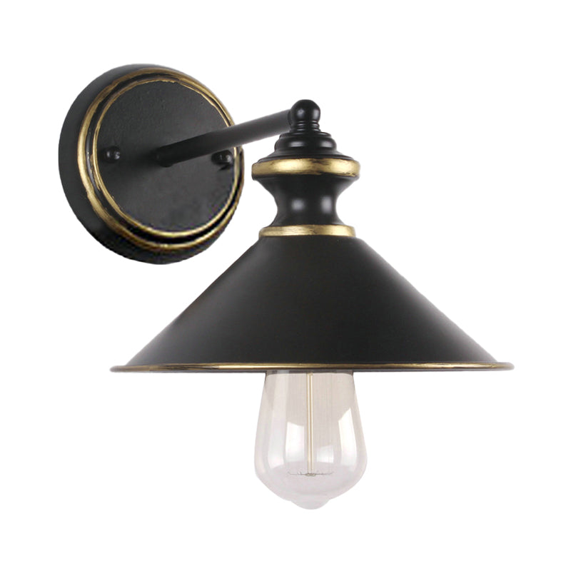 Frendorf | Metallische schwarze Wandlampe konische Schirm 1 Licht Industrie Stil Wandleuchte für Esszimmer