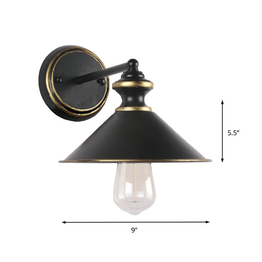 Frendorf | Metallische schwarze Wandlampe konische Schirm 1 Licht Industrie Stil Wandleuchte für Esszimmer