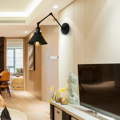 Frendorf | Metalen Swing Arm Wandlamp Industrieel 1 Lamp Studie Kamer Wand Sconces met Tapse Schaduw in Zwart