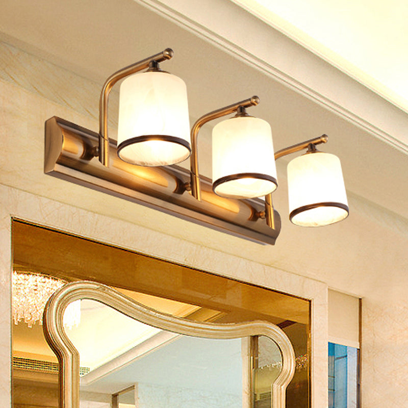 Frendorf | 2/3 Lichten Kolom Vanity Verlichting Koloniaal Goud Frosted Wit Glas Wandlamp Lichtarmatuur voor Badkamer