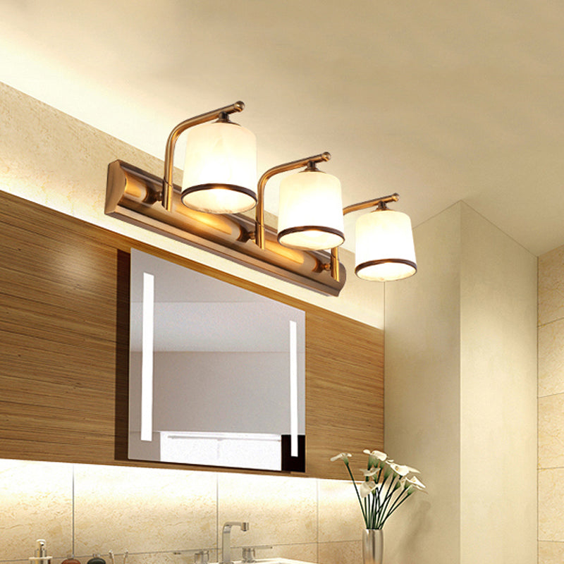 Frendorf | 2/3 Lichten Kolom Vanity Verlichting Koloniaal Goud Frosted Wit Glas Wandlamp Lichtarmatuur voor Badkamer