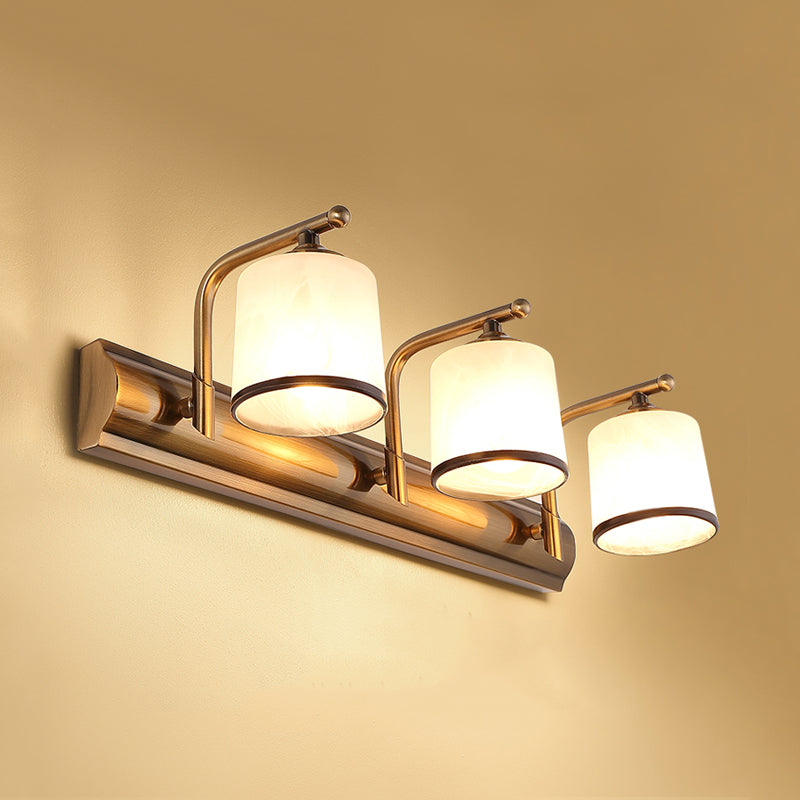 Frendorf | 2/3 Lichten Kolom Vanity Verlichting Koloniaal Goud Frosted Wit Glas Wandlamp Lichtarmatuur voor Badkamer