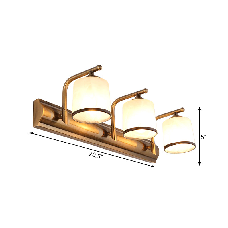 Frendorf | 2/3 Lichten Kolom Vanity Verlichting Koloniaal Goud Frosted Wit Glas Wandlamp Lichtarmatuur voor Badkamer