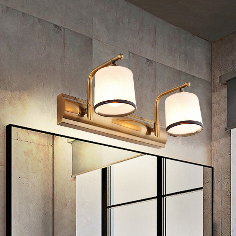 Frendorf | 2/3 Lichten Kolom Vanity Verlichting Koloniaal Goud Frosted Wit Glas Wandlamp Lichtarmatuur voor Badkamer