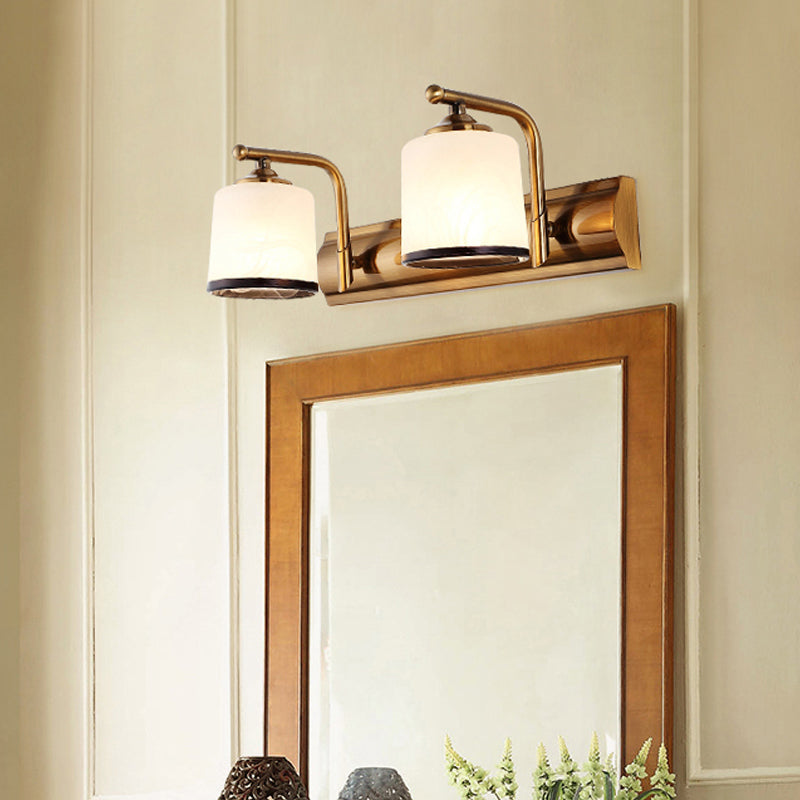 Frendorf | 2/3 Lichten Kolom Vanity Verlichting Koloniaal Goud Frosted Wit Glas Wandlamp Lichtarmatuur voor Badkamer