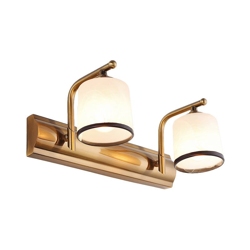 Frendorf | 2/3 Lichten Kolom Vanity Verlichting Koloniaal Goud Frosted Wit Glas Wandlamp Lichtarmatuur voor Badkamer
