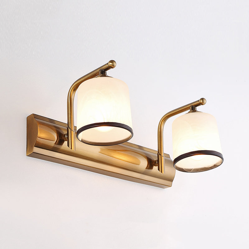 Frendorf | 2/3 Lichten Kolom Vanity Verlichting Koloniaal Goud Frosted Wit Glas Wandlamp Lichtarmatuur voor Badkamer