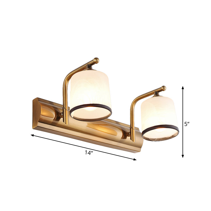 Frendorf | 2/3 Lichten Kolom Vanity Verlichting Koloniaal Goud Frosted Wit Glas Wandlamp Lichtarmatuur voor Badkamer
